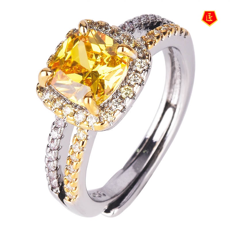 [Ready Stock]Creative Double-Layer Full Diamond Yellow Diamond Ring for Women