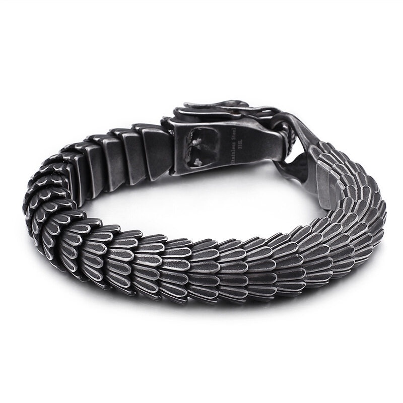 Gelang Bahan Stainless Steel Desain Ular Warna Hitam Gaya Klasik Gothic