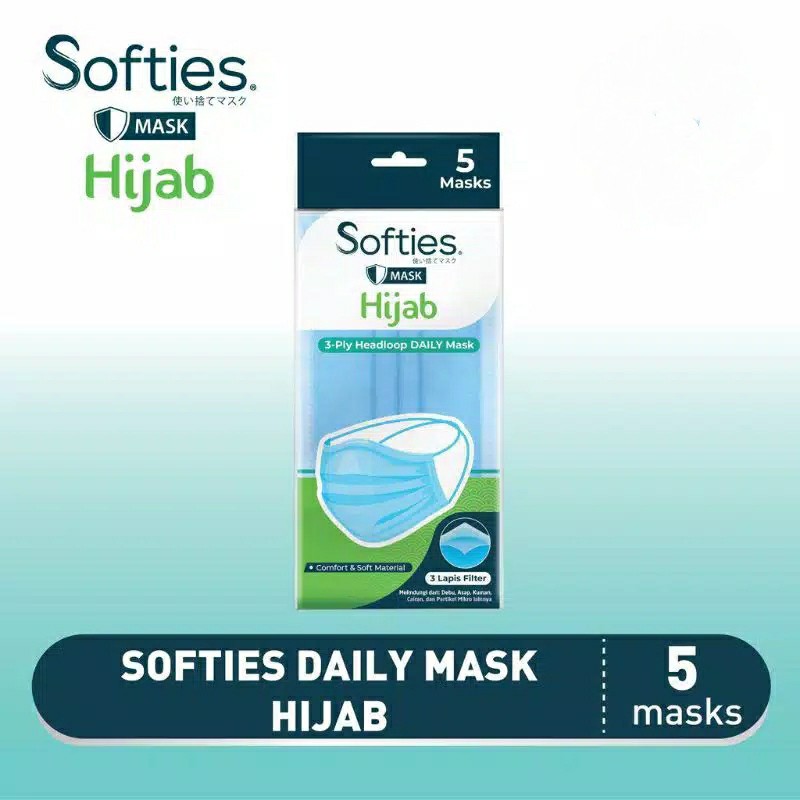 SOFTIES HEADLOOP MASKER HIJAB 3ply 5's Masker Medis
