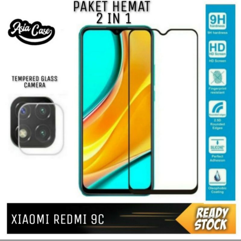 Tempered Glass Xiaomi Redmi 9C + Tg Camera Lensa 2 in 1