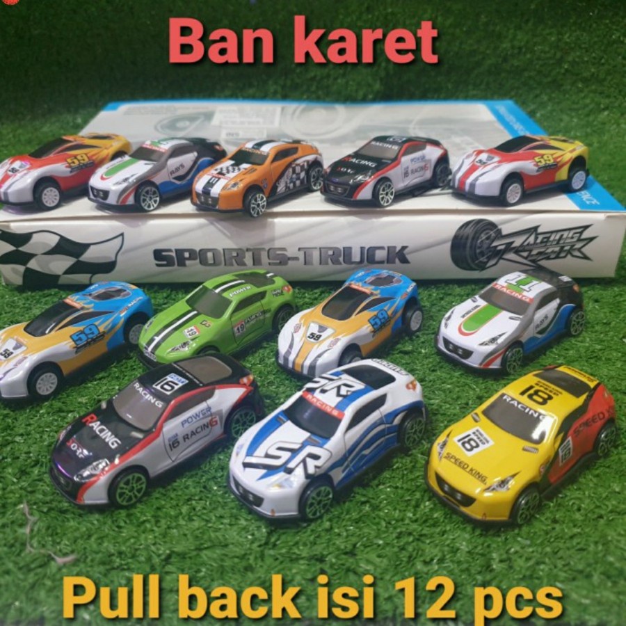 mainan mobil pull back kecil isi 12 pcs / mobil mobilan sedan balap