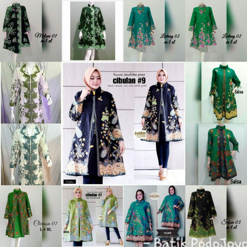 Tunik atasan WANITA batik Pekalongan motif cibulan salsa clarissa hijau daun hijau kukus hijau mint 
