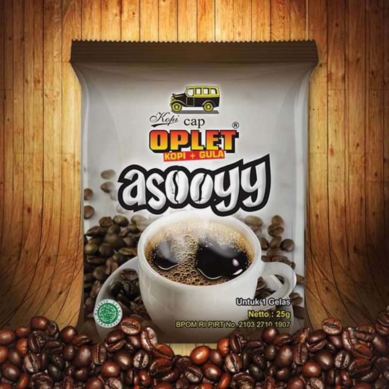 

Kopi Hitam Asooyy Cap Oplet Kopi + Gula 25 gr ( 1 Pack isi 20 Scht )