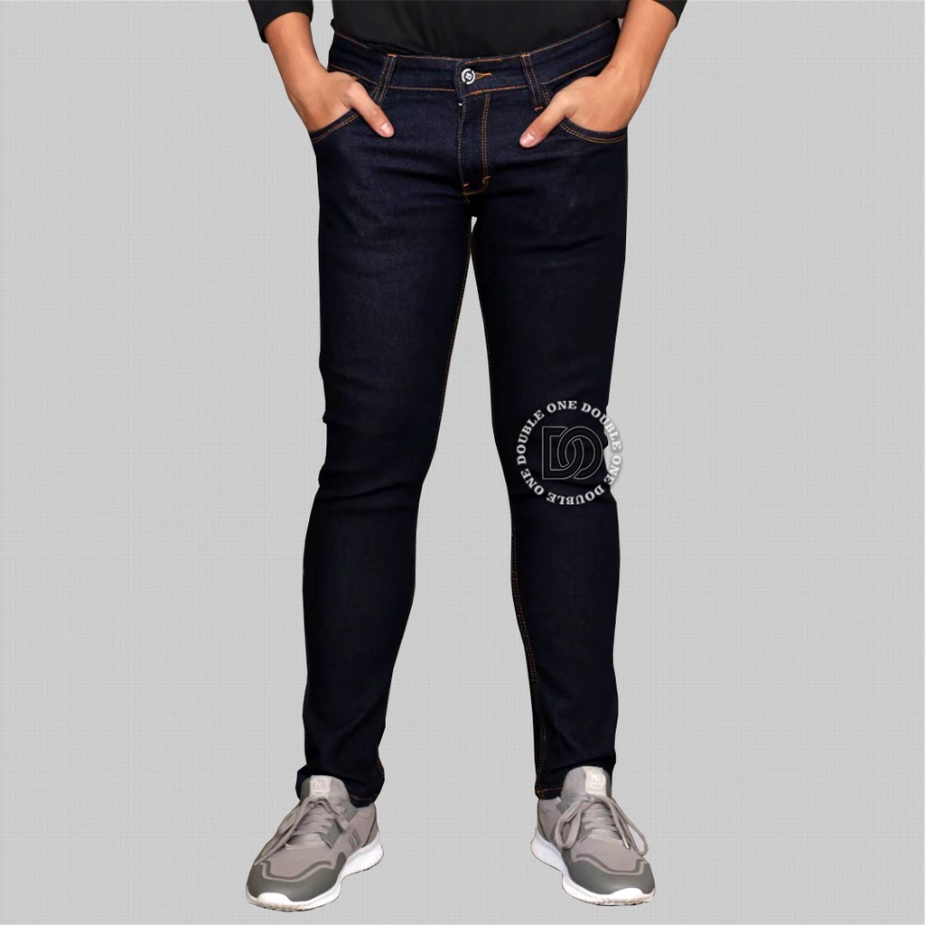 DOUBLE ONE Celana Jeans Panjang Pria Slim Fit Original FIFTEEN DENIM Navy Blue