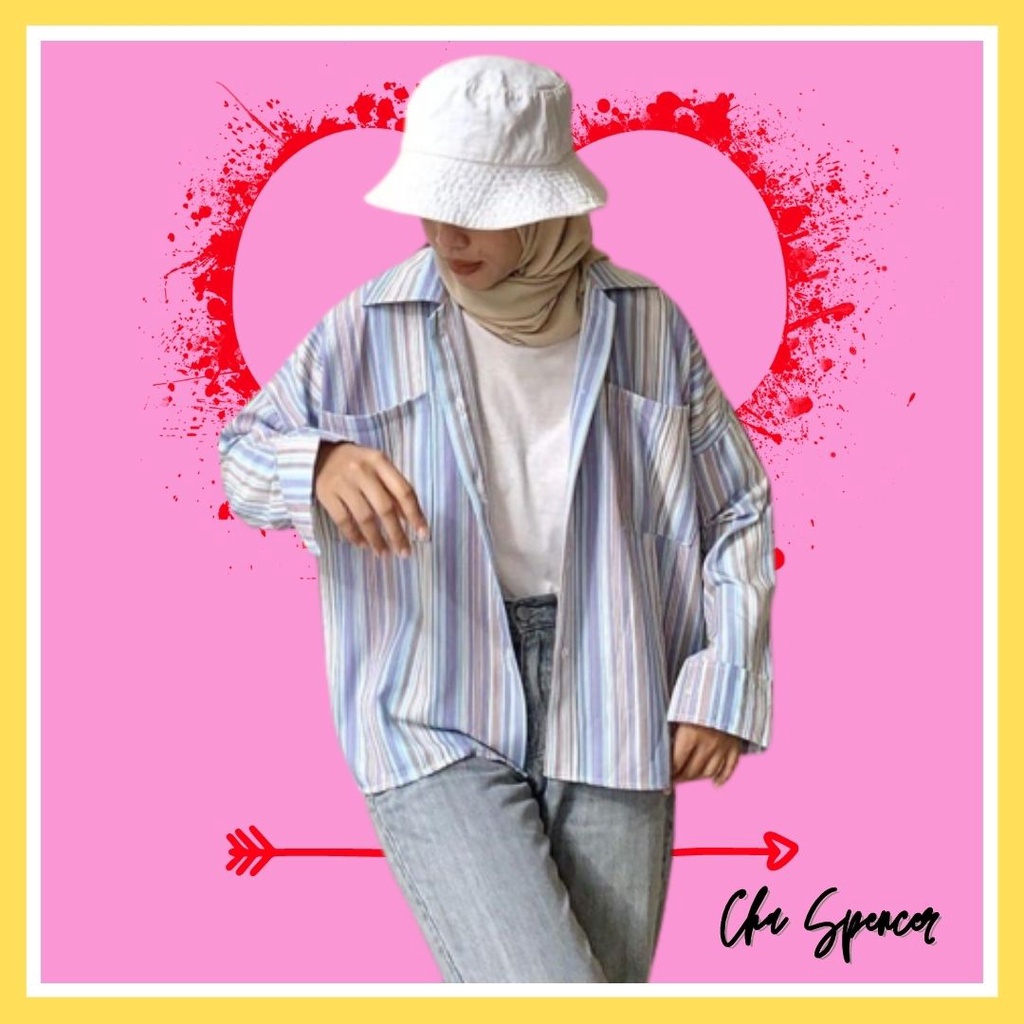 Baju Atasan Cewek Kemeja Jumbo Salur Citata Wanita Remaja Muslim Modern Trend Kekinain Model Masa Ki