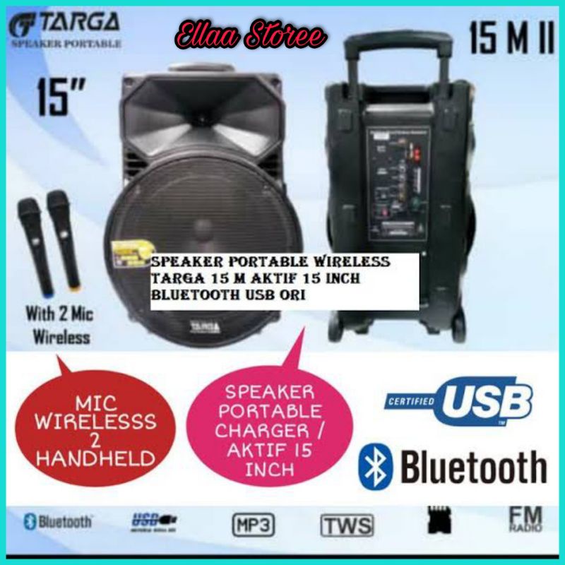 Speaker Portable Wireless TARGA 15 M Aktif 15 Inch Bluetooth Usb ORI