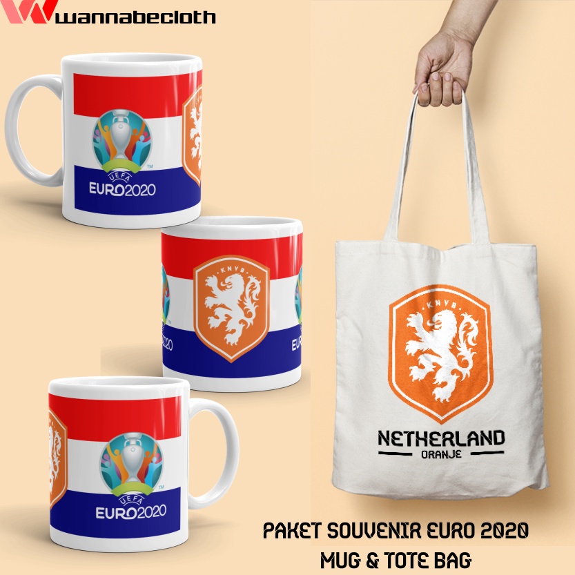 Souvenir Hadiah Merchandise Euro 2020 Mug Netherland Belanda Tote Bag Netherland Belanda
