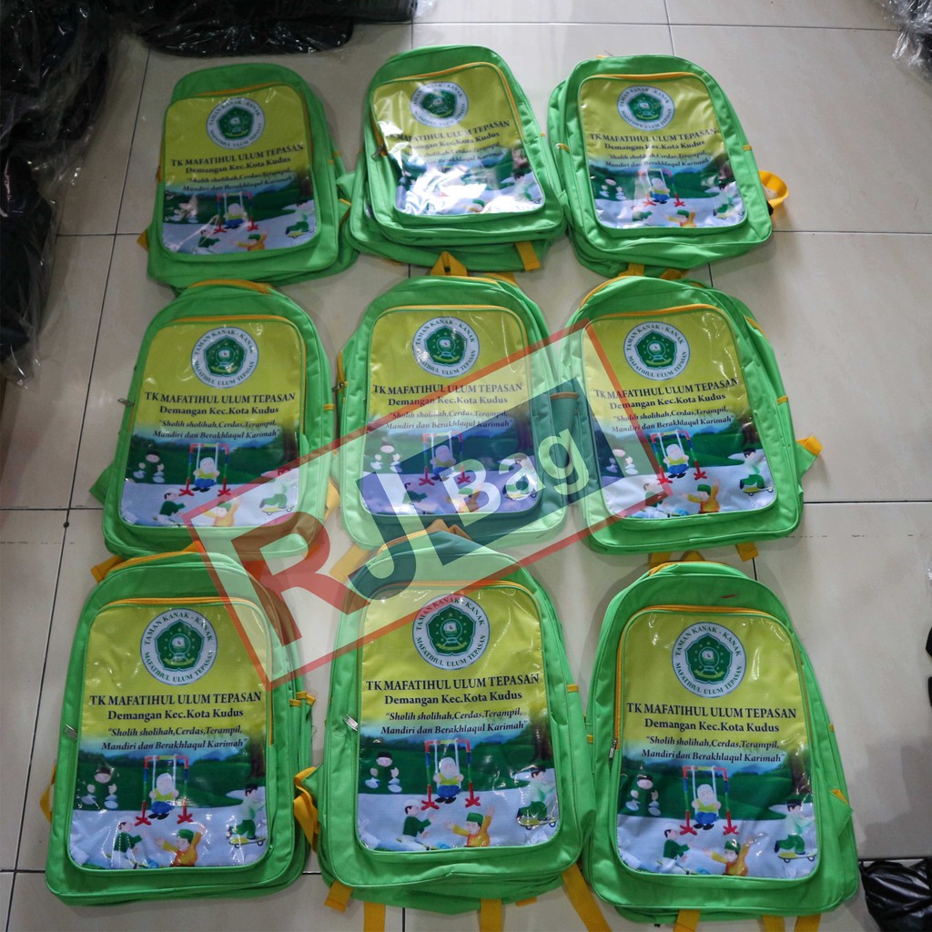 Jual Tas Sablon Custom Grosir Ransel Souvenir Promosi Pria Wanita Anak Anak TK PAUD SD SMP SMA Bagus