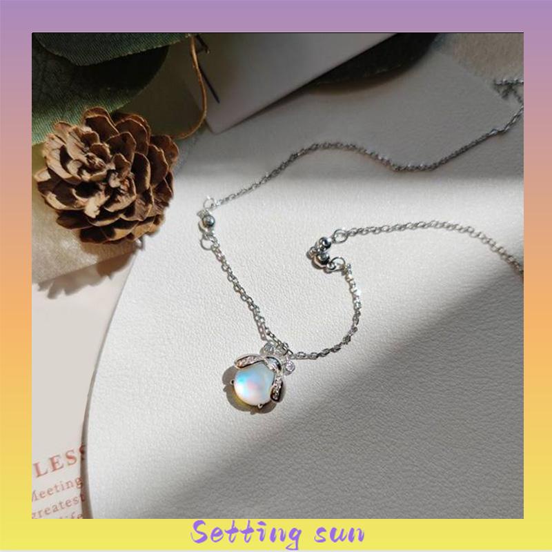 Moonstone Firefly Kalung Wanita Senior Rantai Klavikula Siswa Hadiah Ulang Tahun Desain Niche TN