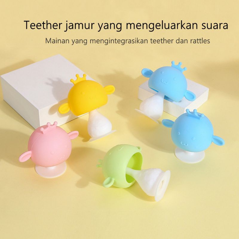 Mainan Teether JAMUR Lonceng Lucu Gigitan Kerincingan Bayi