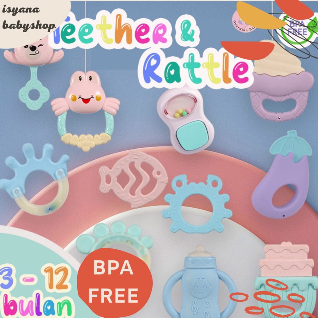 Gigitan Bayi Teether Bayi Mainan Anak Bunyi Bahan Silikon BPA Free