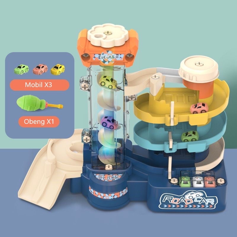 slide track parking lot lift spiral 3 tingkat parkiran mobil diecast besi metal car putar rotate lot