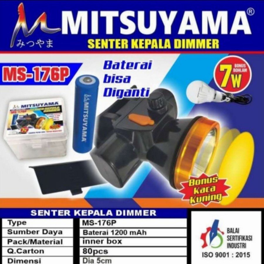 MITSUYAMA MS 176P SENTER KEPALA LED 50W 1200mAh CAHAYA PUTIH KUNING