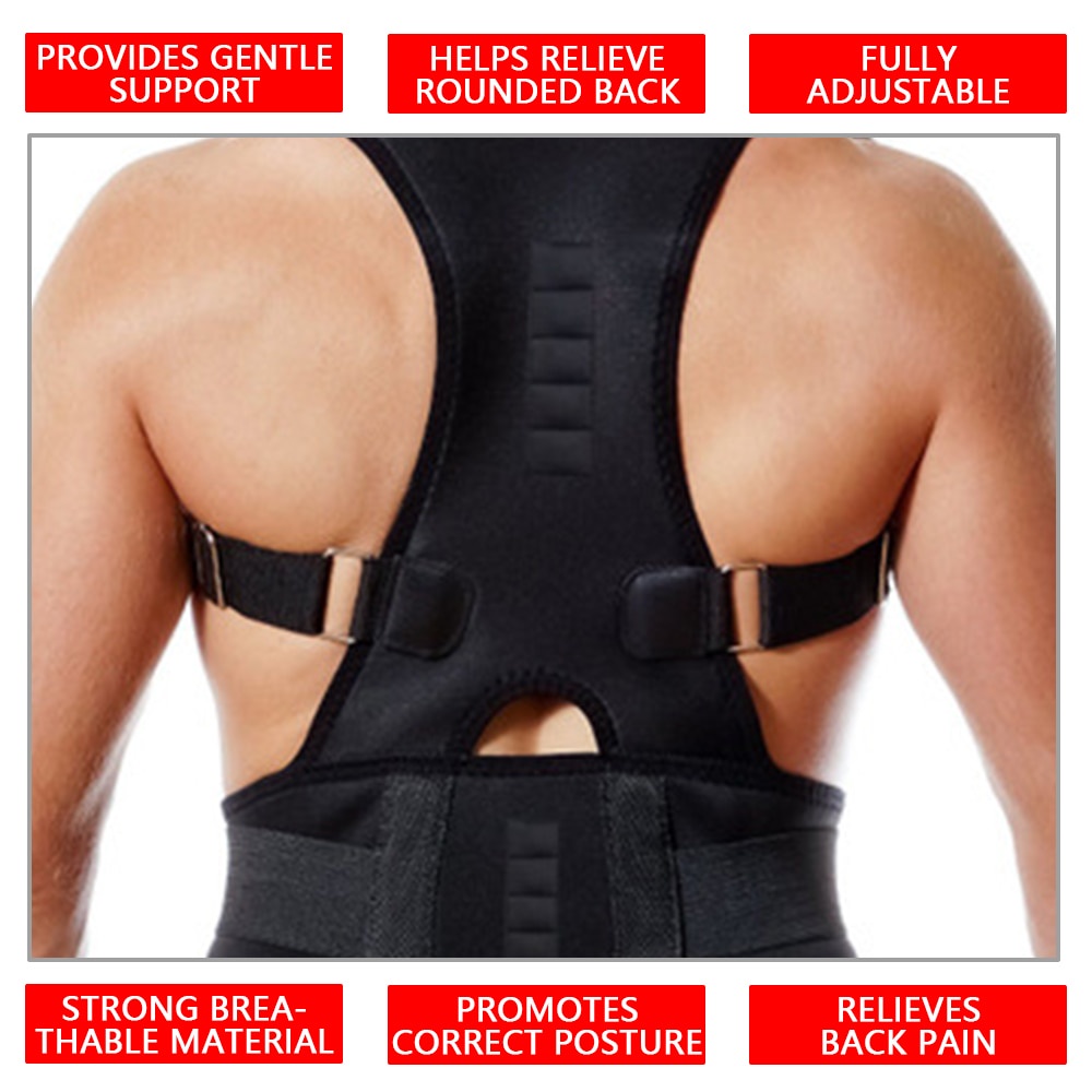 TaffSPORT Rompi Magnetic Terapi Punggung karena Banyak duduk memperbaiki postur tubuh yang Bungkuk Bongkok lebih tegap Perbaikan postur tubuh bungkuk Back Posture Corrector Adjustable Magnetic Shoulder Corrective Therapy Corset Brace Belt Lumbar Support