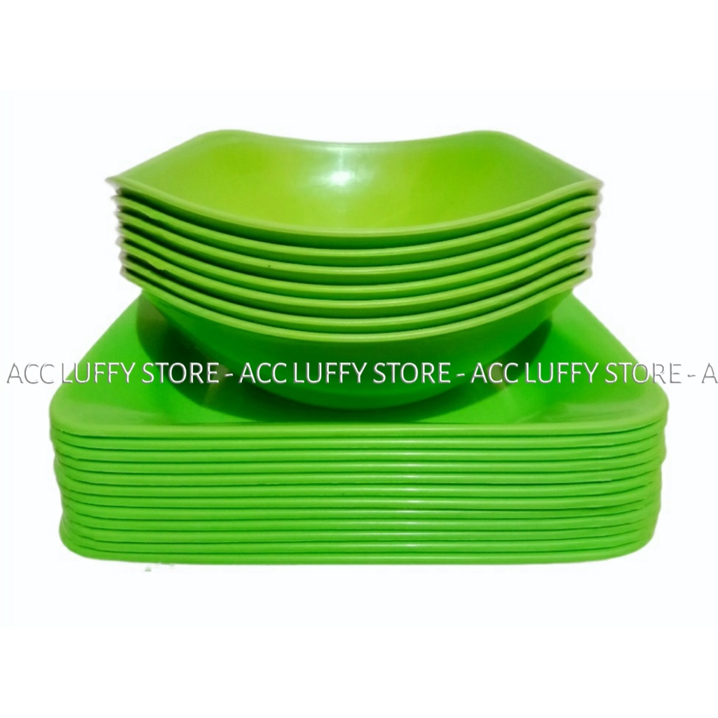 SET ISI SATU LUSIN PIRING SAJI KOTAK PINE + MANGKUK SAYUR 8inc - PIRING KOTAK - MANGKUK LENGKUNG