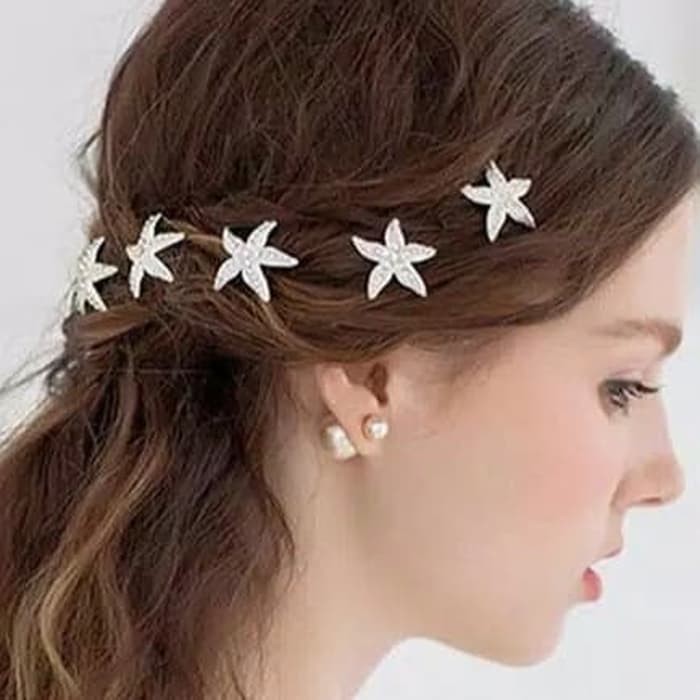 6pcs Jepit Rambut Bintang Laut Starfish U Shape Hairpin Wedding Headwe