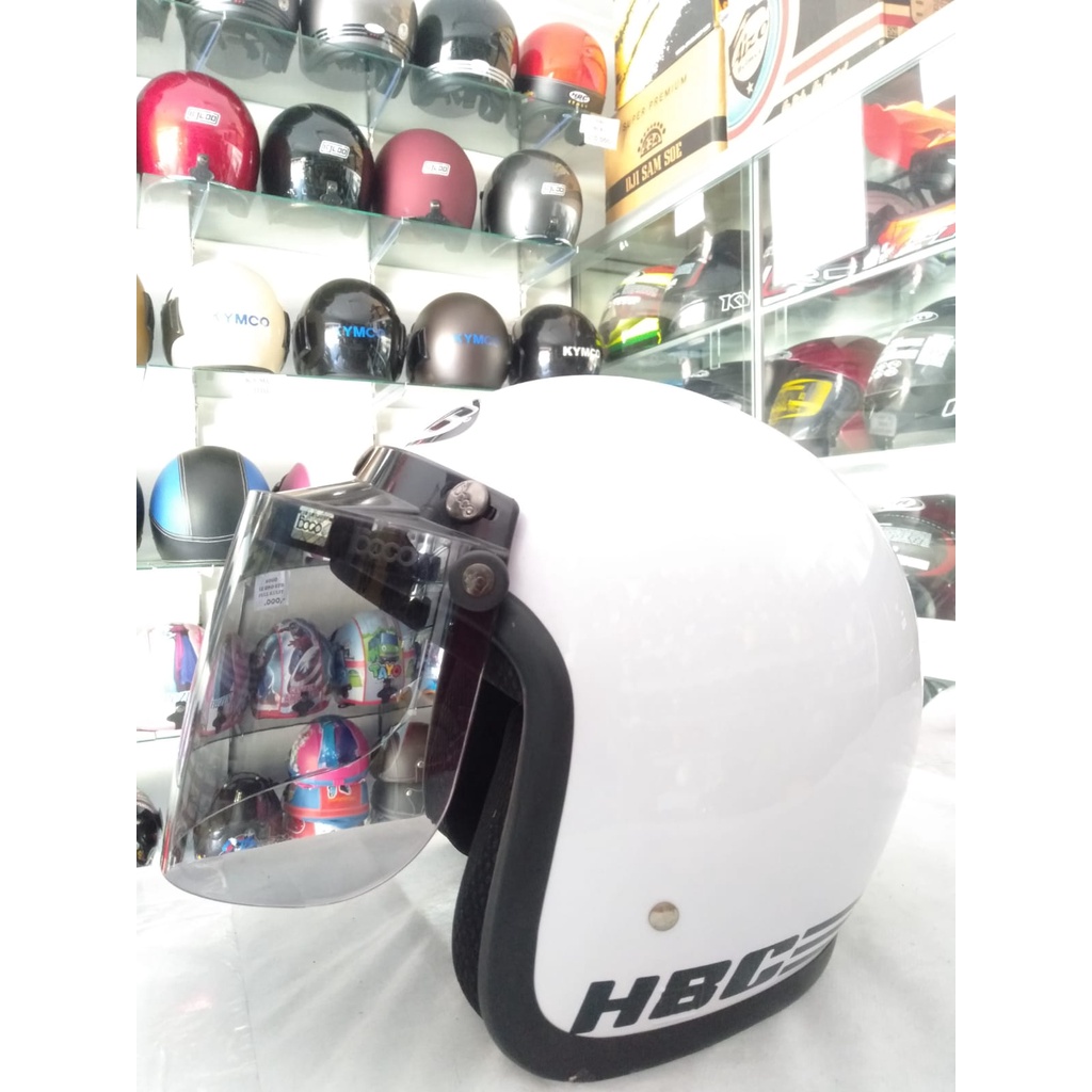 HBC Polos Helm Half Face Kaca Bogo Datar Original Putih Glossy Standar Keamanan SNI COD+KardusBubble