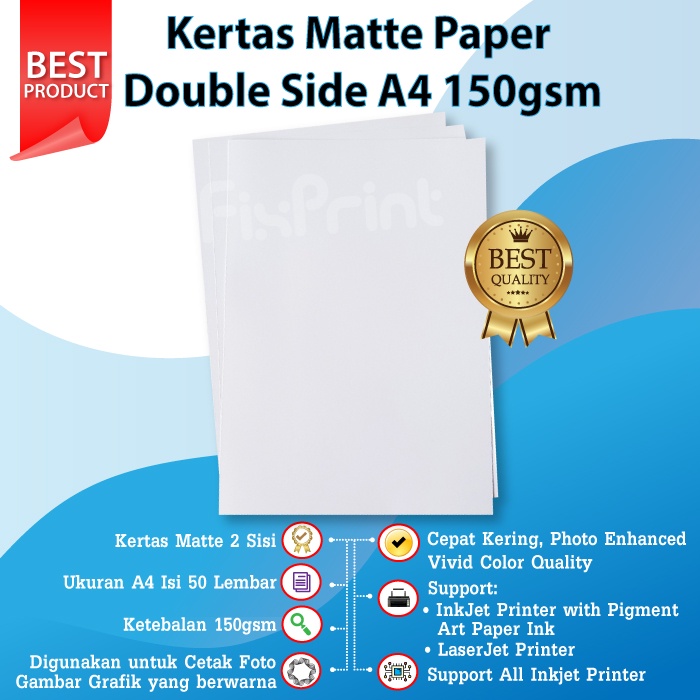 Kertas Matte Paper Double Side A4 150gsm - Kertas Matte A4 50 Lembar