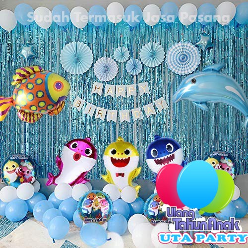 Dekorasi + Jasa Pasang SET Foil Balloon Premium Baby Shark / Dekorasi Balon Ulang Tahun