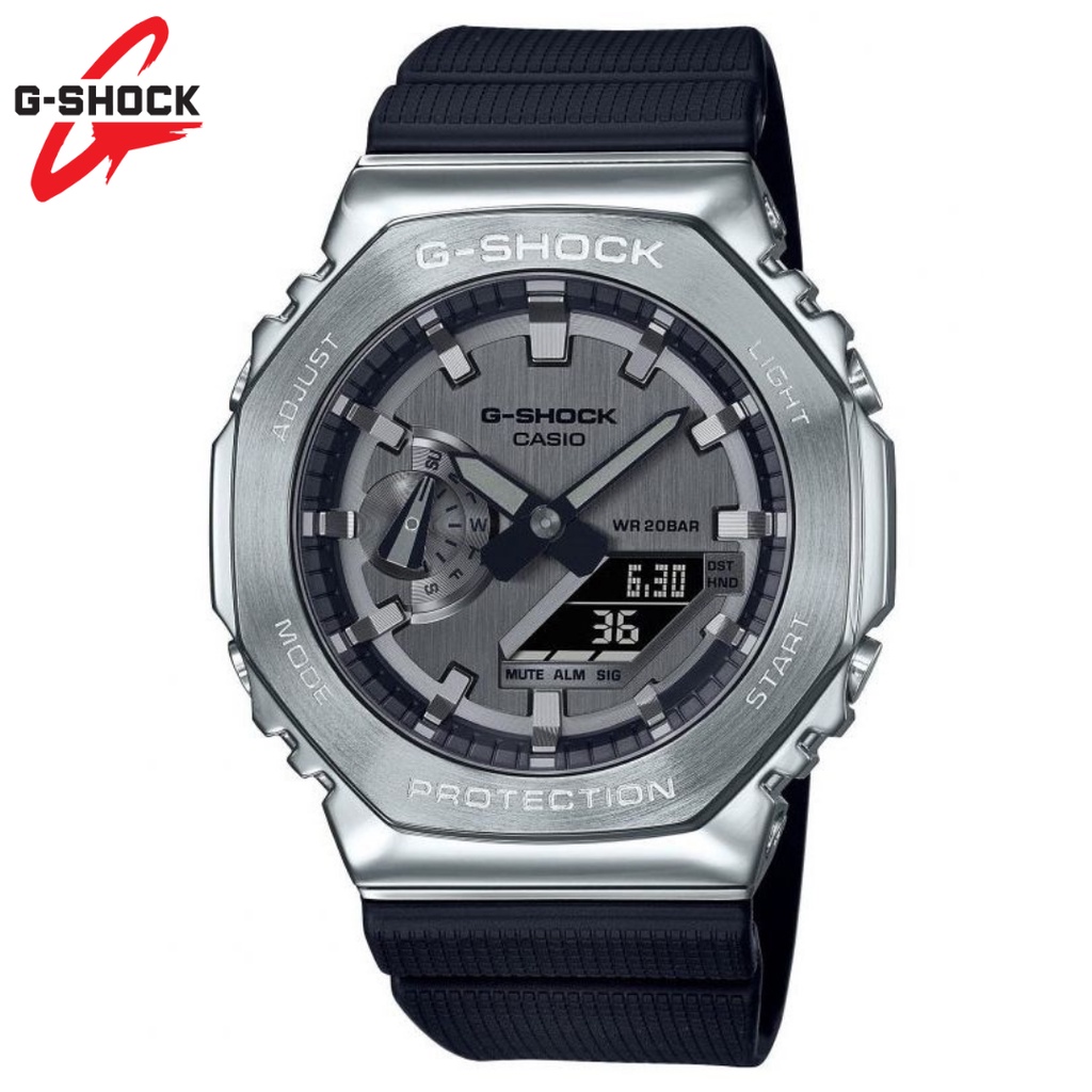 JAM TANGAN PRIA G-SHOCK GM-2100 A METAL COVERED STAINLESS STEEL Octagonal Farm Oak Watch