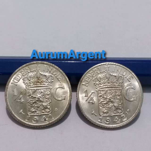 SA103-- 2 PC KOIN PERAK KUNO ASLI 1/4 GULDEN NEDERL INDIE TH 1941 & 1942. -- SILVER COIN --