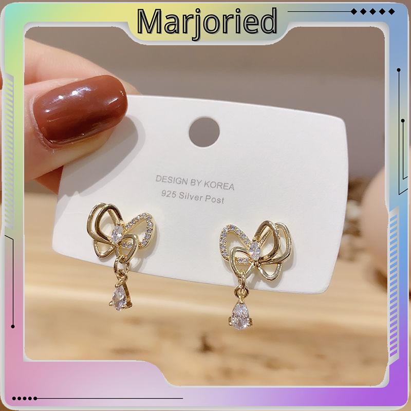 Gaya Korea Kupu-kupu Mutiara Kristal Anting-Anting Fashion Sederhana Anting Busur Elegan Perhiasan Aksesoris-MJD