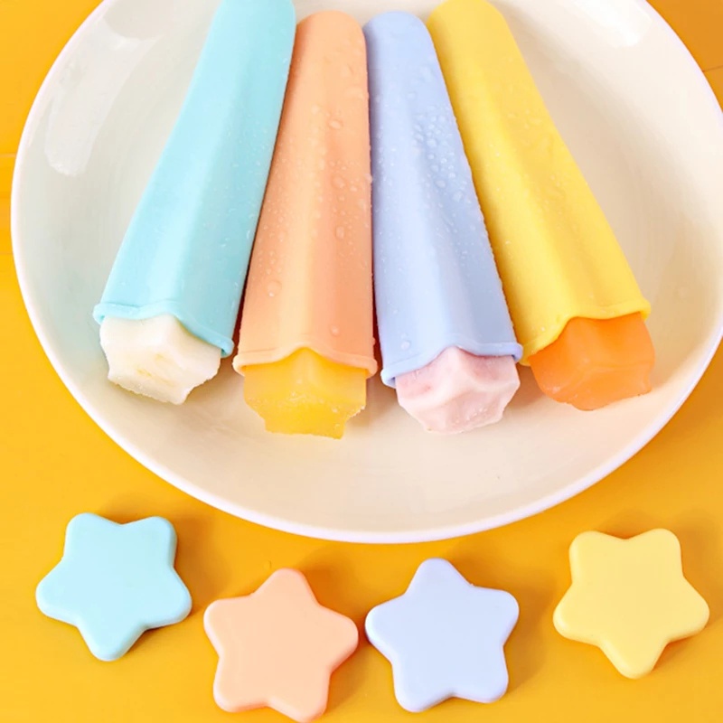 4pcs / Set Cetakan Es Krim Bentuk Bintang Bahan Silikon Reusable Untuk Alat Dapur