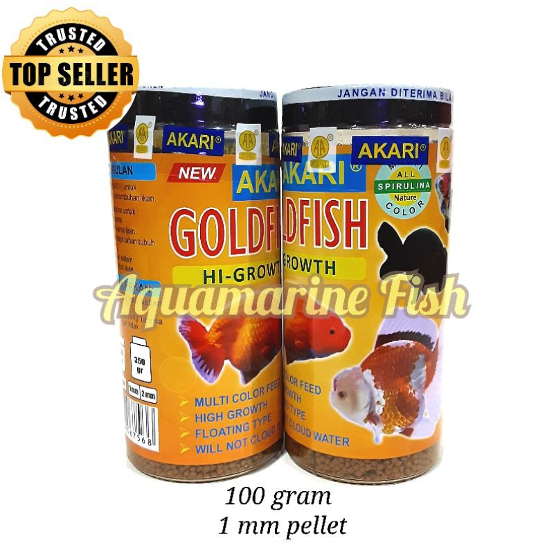 Akari Goldfish Hi Growth Spirulina 100gr 1 mm Pelet Pakan Ikan Koki Cichlid Channa 100 gram Aquamarine Fish
