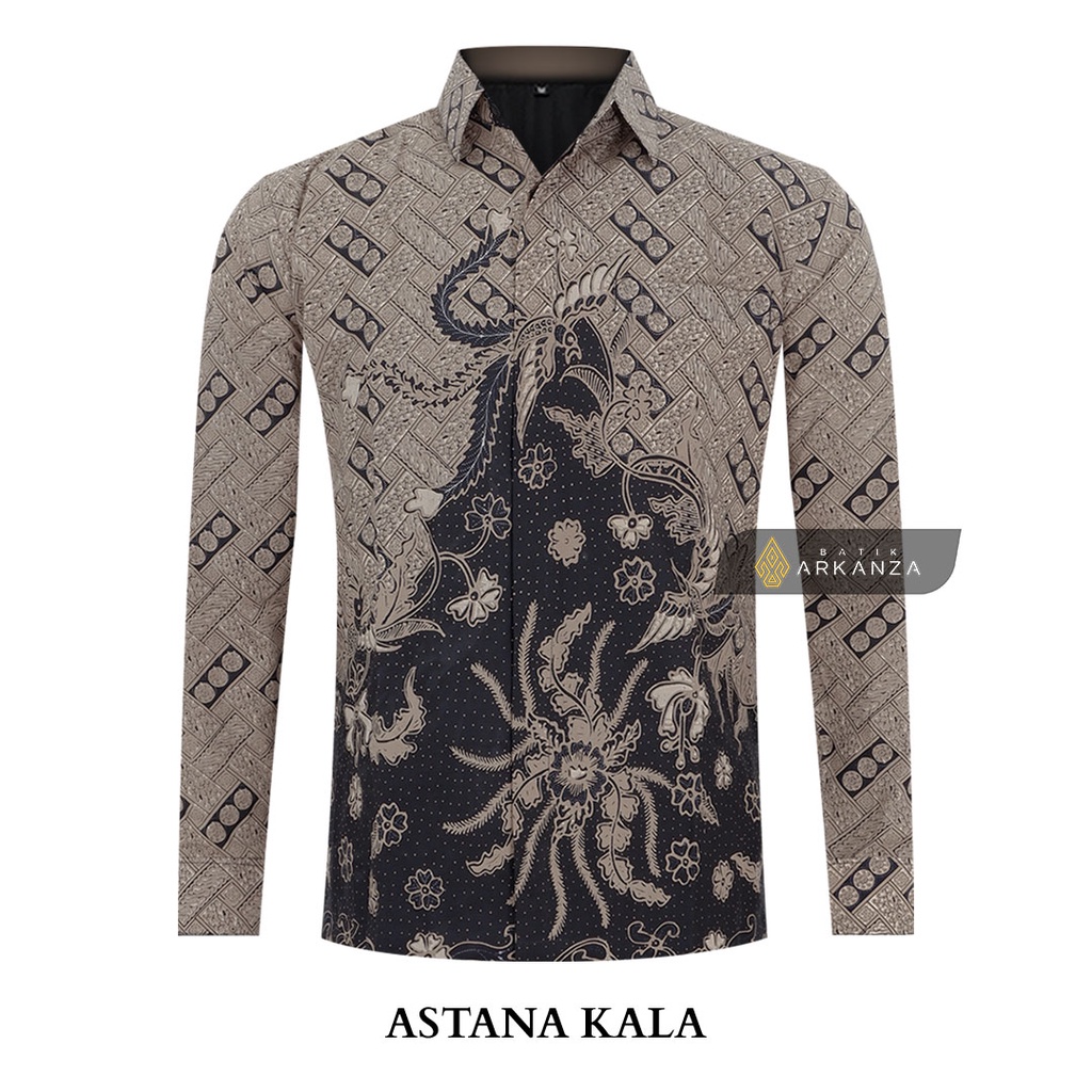 BATIK ARKANZA Motif ASTANA KALA Hem Atasan Kemeja Baju Batik Pria Cowok Laki Laki Slimfit Full Lapis Furing Lengan Panjang