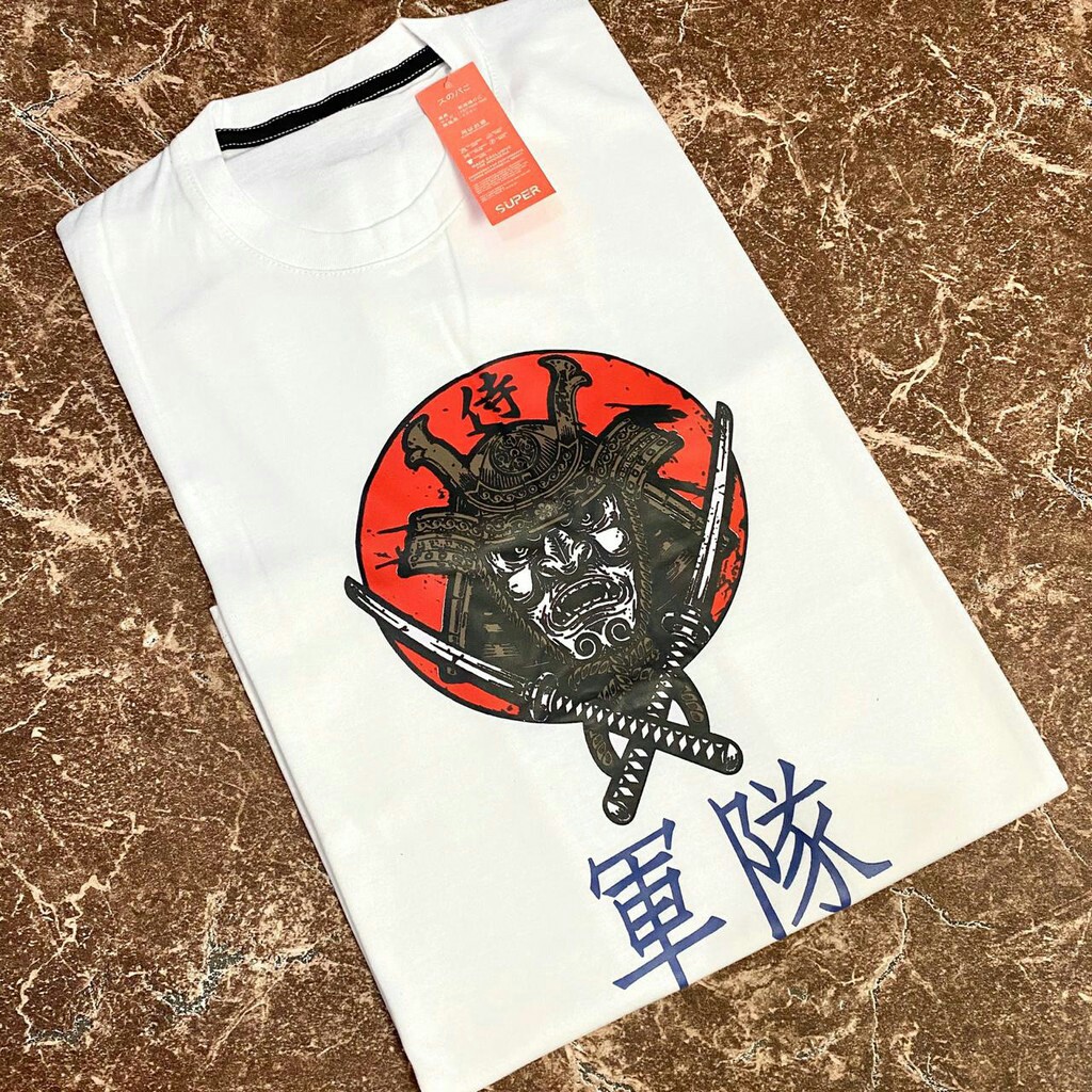 Kaos Pria Atasan Distro T-Shirt Kaos Samurai China Putih