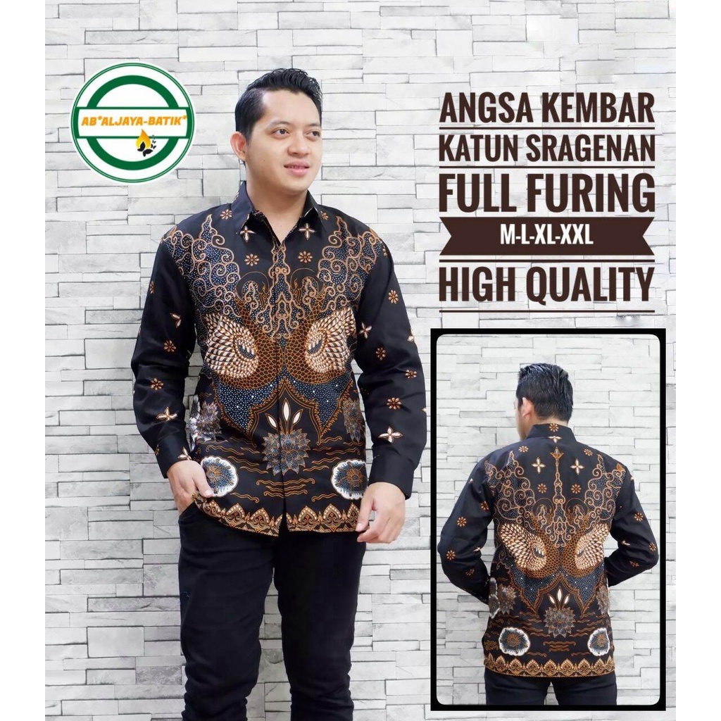 Kemeja batik pria lengan panjang terbaru Baju batik warna hitam bahan katun Lapis Furing ANGSAKEMBAR