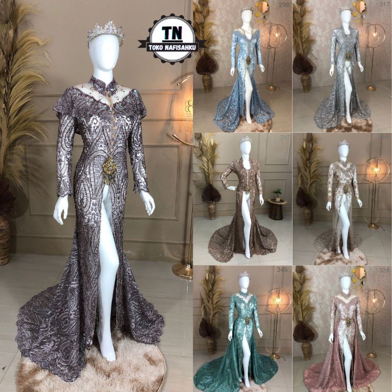 gaun pengantin payet slim belah | kebaya akad modern | wedding dress | gaun pengantin murah