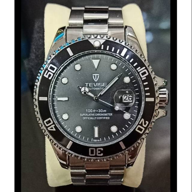 JAM TANGAN TEVISE AUTOMATIC SUBMARINER HOMAGE BLACK DIAL