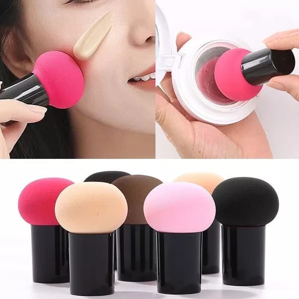 Sponge Beauty Blender Jamur / Spon Beauty Blender Bulat Gagang Handle Murah Import Free Tutup  F843