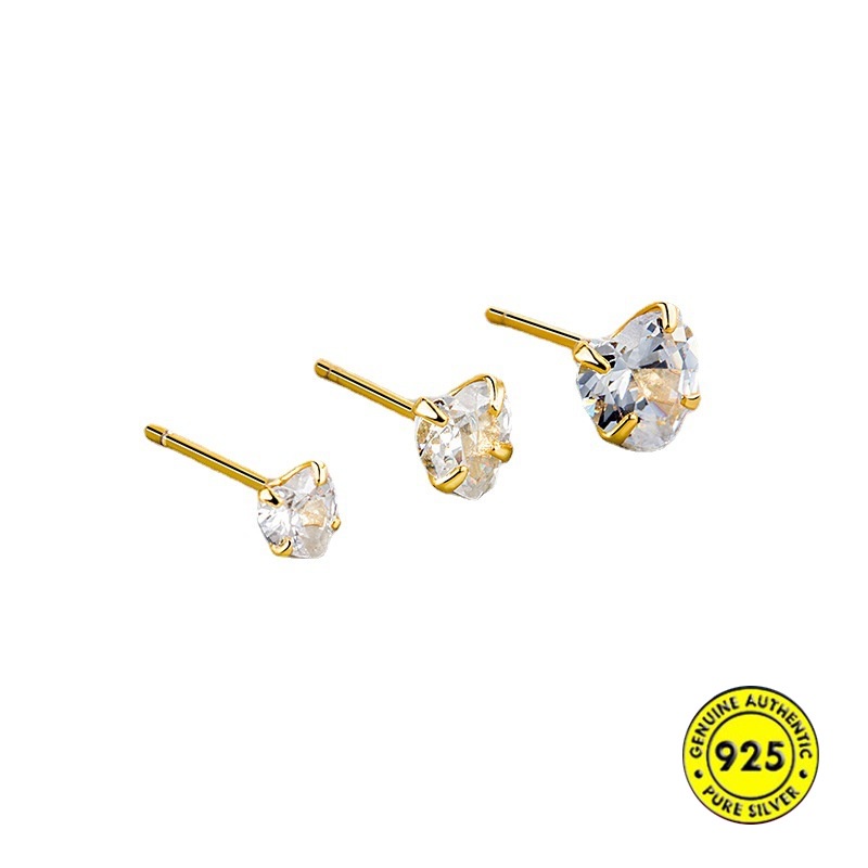 Anting Tusuk Sterling Silver Desain Hati Hias Zircon Untuk Wanita