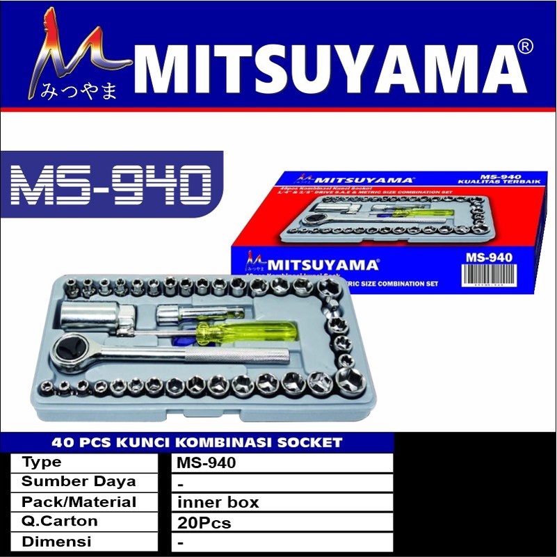 Barangunik2021-Kunci Sok Shock 40 Pcs Kombinasi Tool Set Sock Mitsuyama MS-940