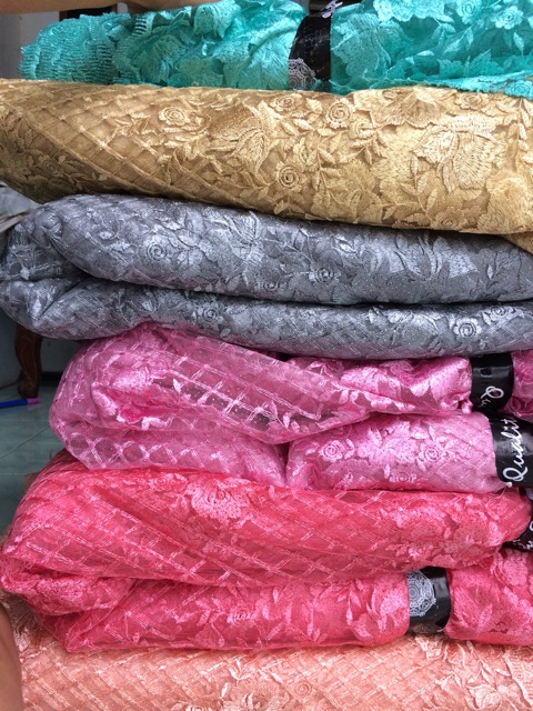 Kain tulle kotak bordir senada/tulle kotak/grosir kain