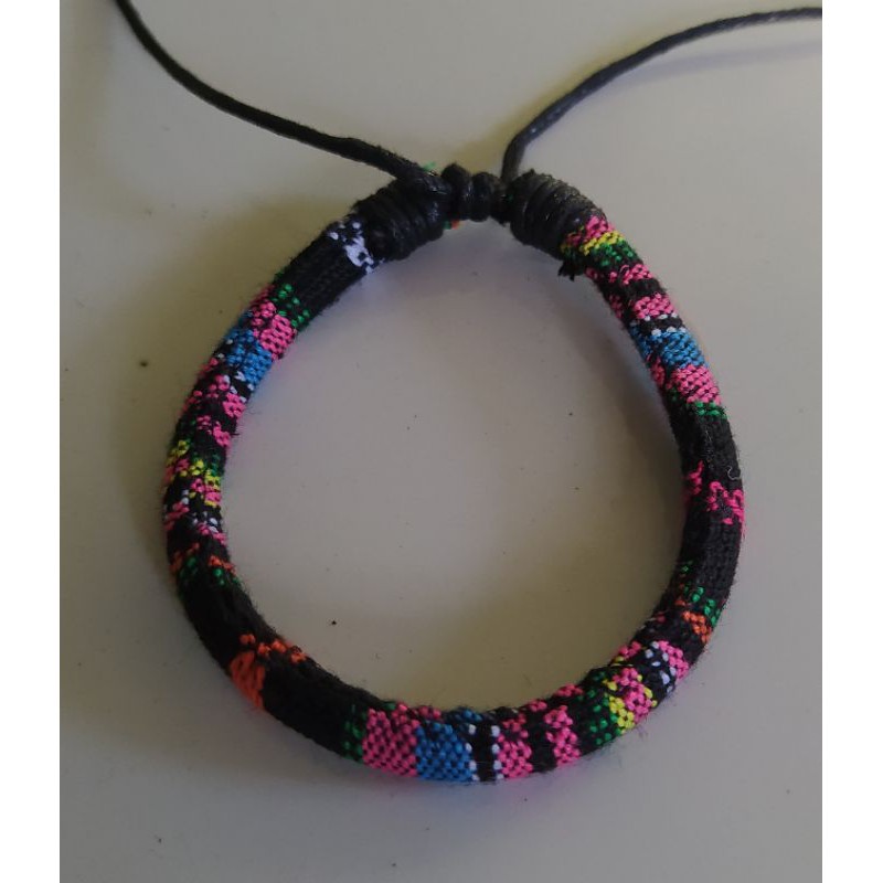 Gelang Tenun Etnik Songket Gelang Rajut Unik Motif Kain Harga Grosir Langsung Pengrajin-Pink Hitam