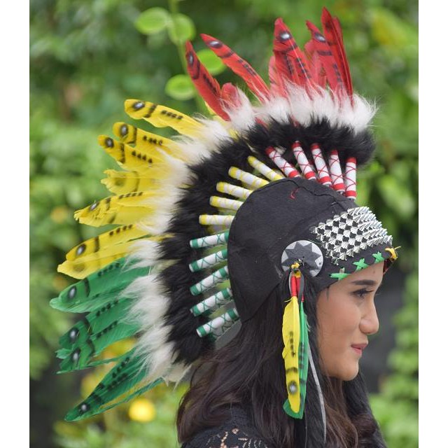 TOPI INDIAN-INDIAN HEADDRESS HEADBAND HEADPIECE MOHAWK RASTAFARA