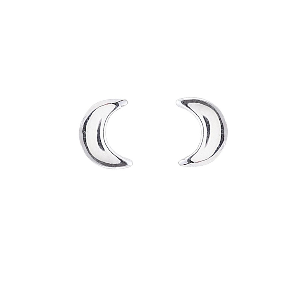 Anting Stud Mini Bentuk Bulan Sabit Geometris Warna Silver Gaya Minimalis Untuk Wanita