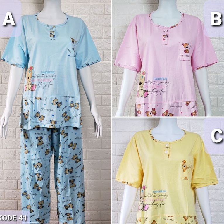 Piyama Cp sielie bordir Kaos Katun - Piyama wanita murah - Baju tidur Piyama pendek