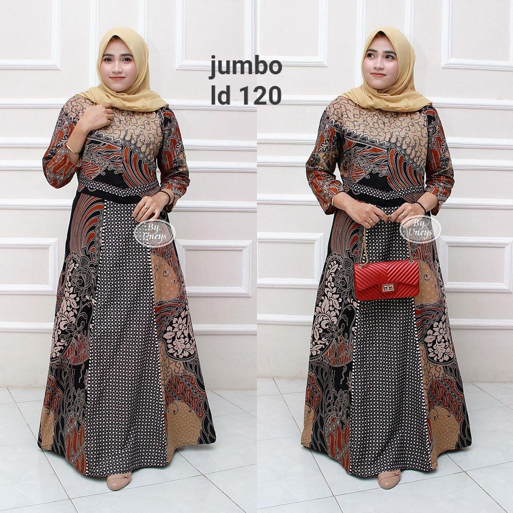 Gamis Batik Jumbo LD 110 Dan LD 120 Motiv Terbaru Bisa Cod