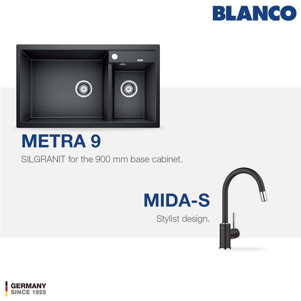 BLANCO Metra 9 Silgranit Sink + BLANCO MIDA-S Silgranit