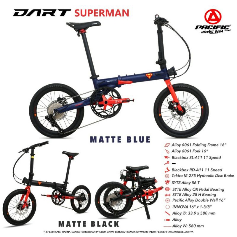 Sepeda Lipat 16 inch Pacific Dart Superman 11 Speed Frame Alloy Hidrolik Double Disc