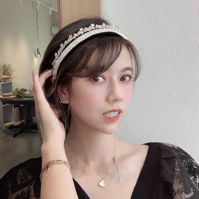 Caliloops Bando Pesta Wanita Berlian Korea Dewasa Hitam Mutiara Saila