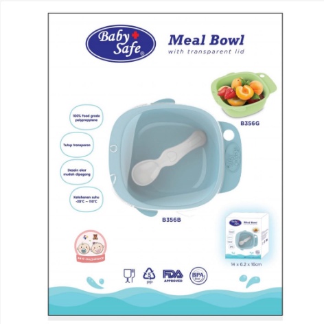 Baby Safe Wadah Makan Anak Bayi Meal Bowl with Transparent Lid B356