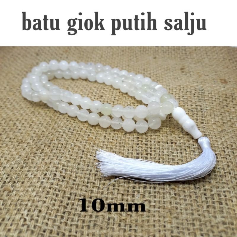 Tasbih Batu Giok Putih Salju 99 Butir 10mm
