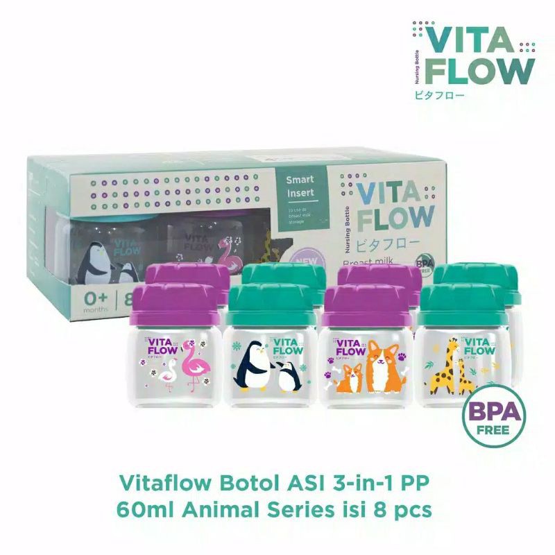 (BEST SELLER!!) Vitaflow botol asi 3in1 PP 60ml 1 Paket 8 pcs / botol asi