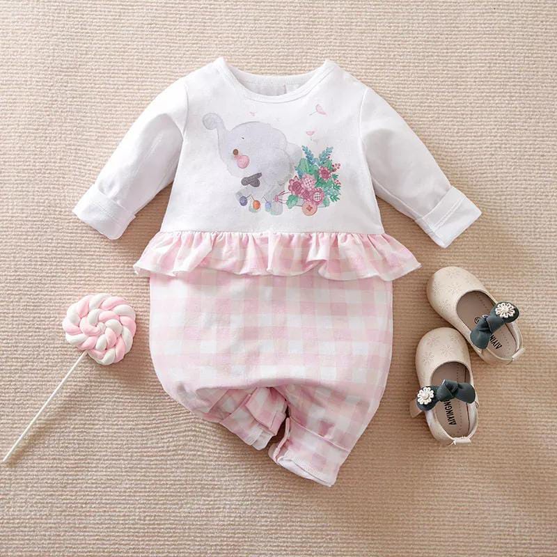 [COD] Baju jumper anak perempuan lucu 2 tahun / baju baby Motif Gajah Kotak Pink premium/Babylovanta