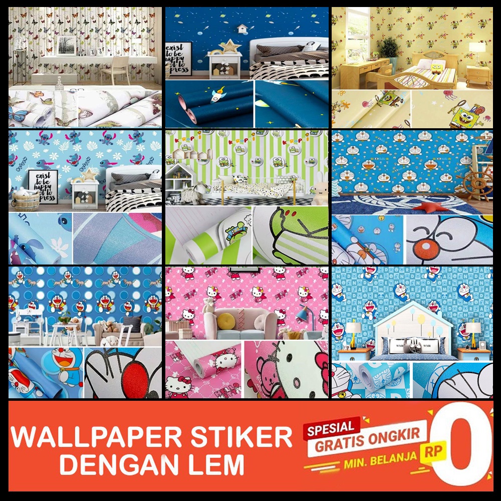 Wallpaper stiker dinding motif karakter kartun animasi / dekorasi dinding